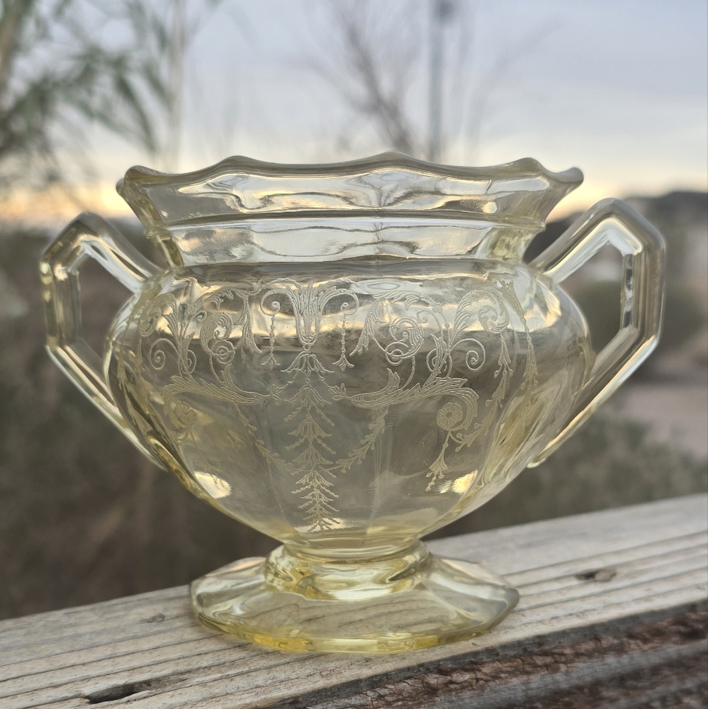 Elegant Yellow Glass Sugar Bowl